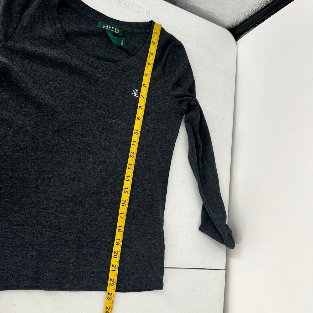 Lauren Ralph Lauren Womens Small Preppy Charcoal Gray Scoop Neck Long Sleeve Top - Picture 6 of 9